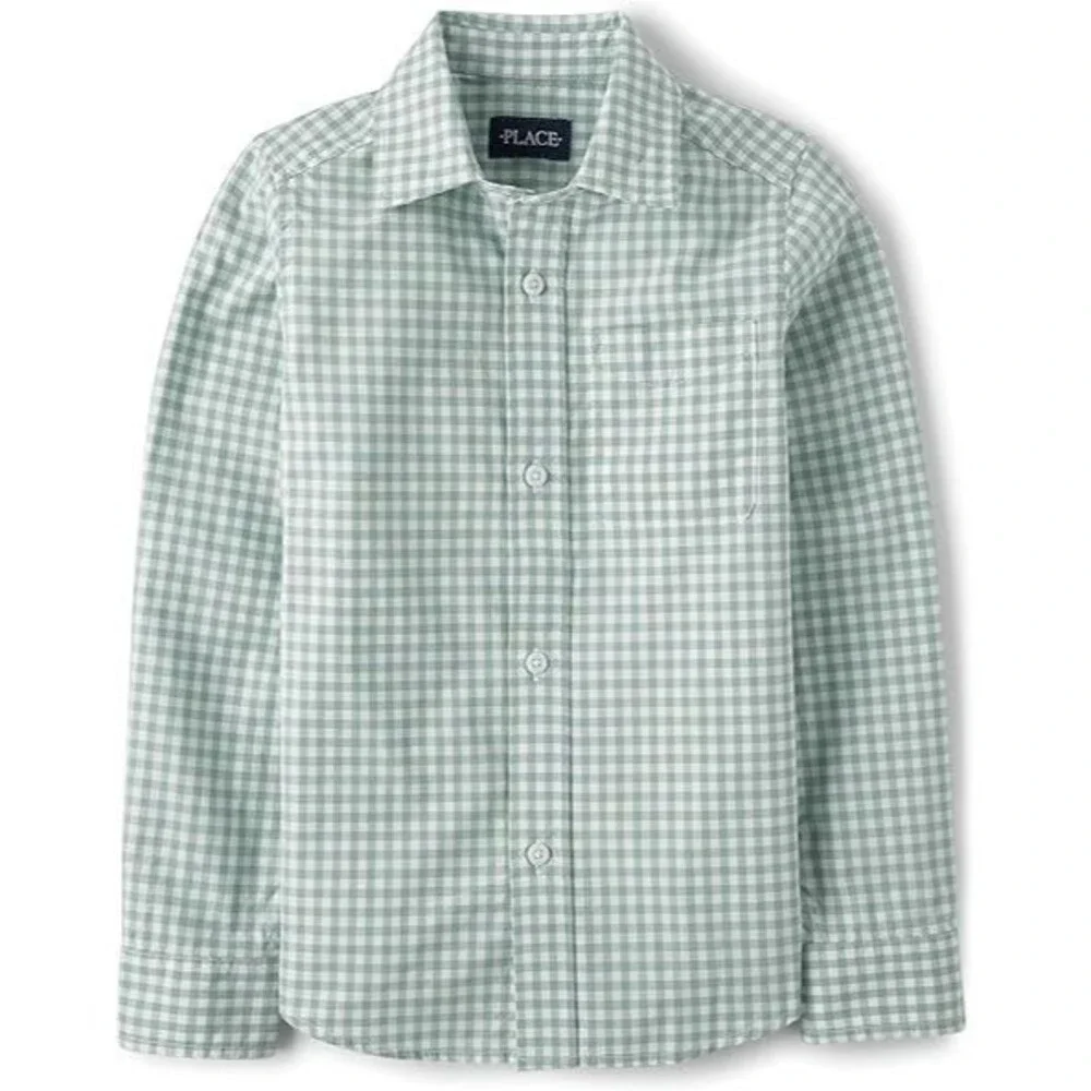 The Children's Place Boys Button Down Shirts LARGE 10-12 Mint Taffy Long Sleeve